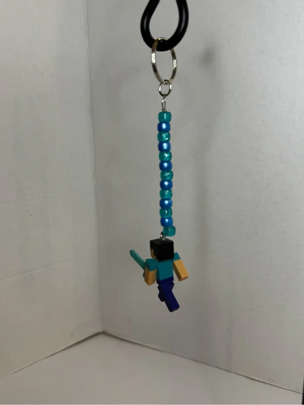 Kids Blue Beaded Minecraft-Inspired Keychain